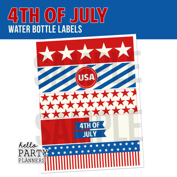 4th of July Water Bottle Labels