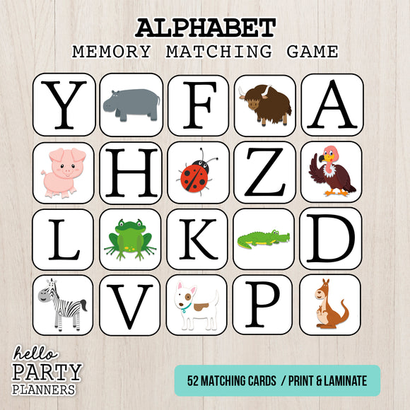 Alphabet Memory Matching Game