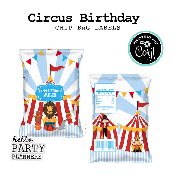 Circus Birthday Chip Bag Labels