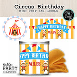 Circus Birthday Pringles Can Labels