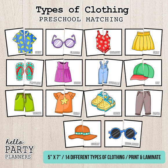 Types of Clothing Matching Preschool Game