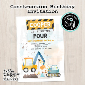 Construction Birthday Invitation