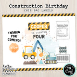 Construction Birthday Chip Bag Labels