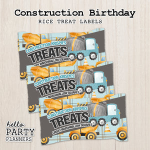 Construction Birthday Rice Krispies Treat Labels