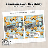 Construction Birthday Rice Krispies Treat Labels