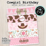 Cowgirl Birthday Water Bottle Labels