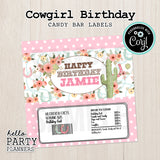 Cowgirl Birthday Chocolate Bar Labels