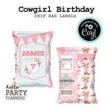 Cowgirl Birthday Mini Chip Bag Labels