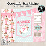 Cowgirl Birthday Mini Chip Bag Labels