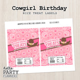 Cowgirl Birthday Rice Krispies Treat Labels