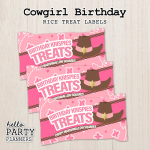 Cowgirl Birthday Rice Krispies Treat Labels