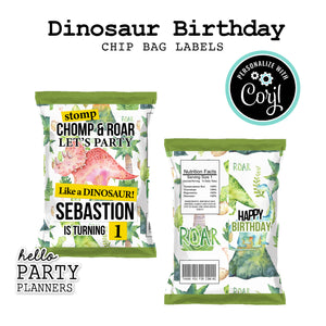 Dinosaur Birthday Chip Bag Labels