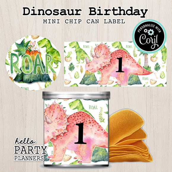 Dinosaur Birthday Pringles Can Labels