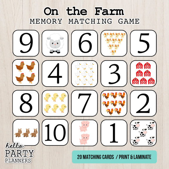 On the Farm Memory Matching Game