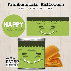 Frankentstein Halloween Mini Chip Can Label