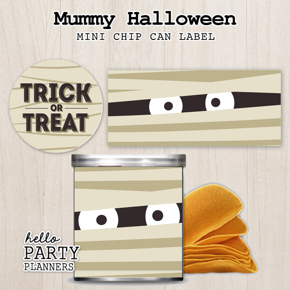 Mummy Halloween Mini Chip Can Label