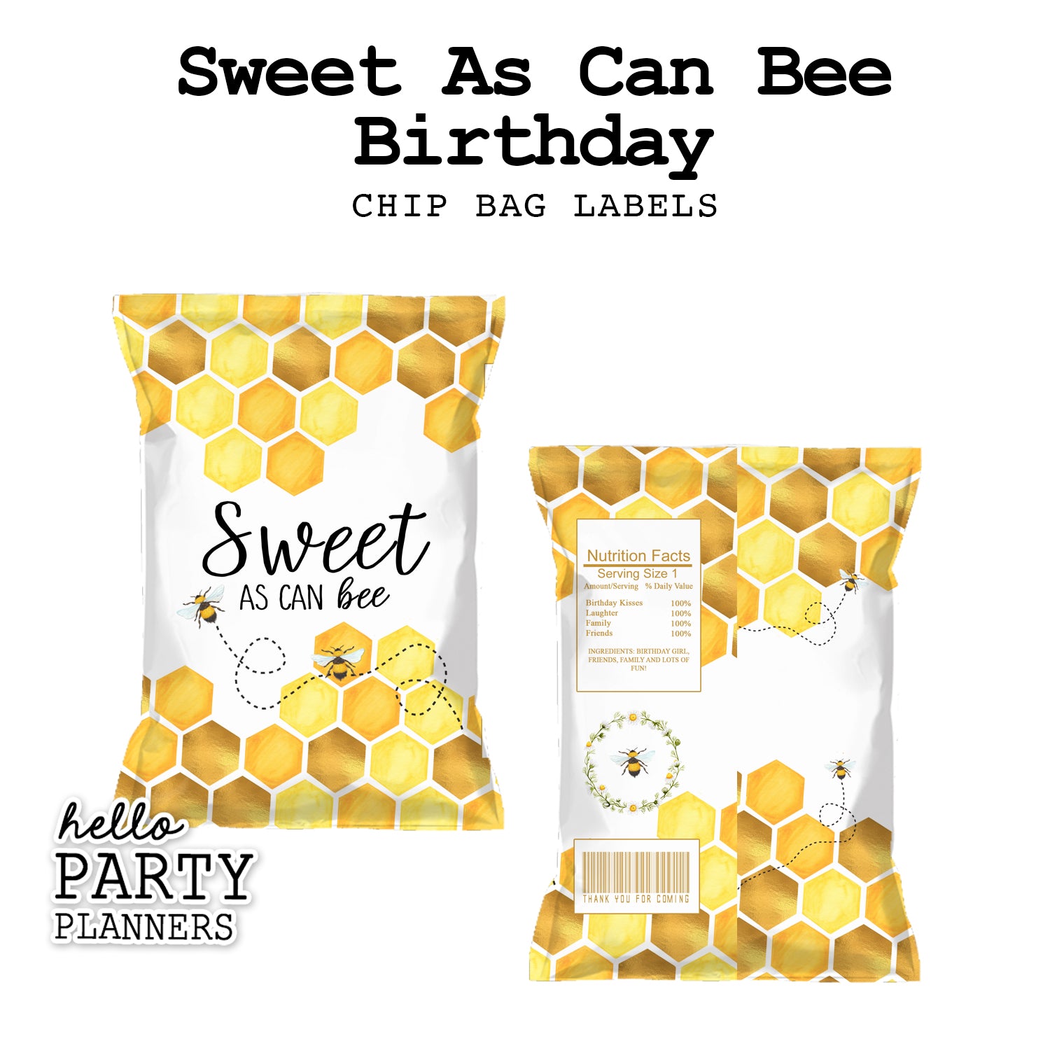 Bee Birthday Chip Bag Labels – Hello Party