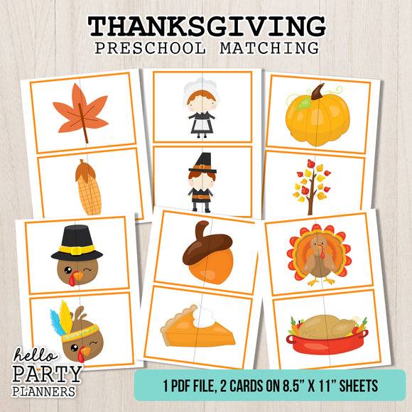 Thanksgiving Matching Preschool Game